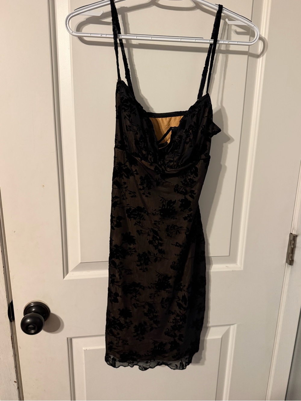 SHEIN Black Floral Burnout Slip Dress with Spaghetti Straps